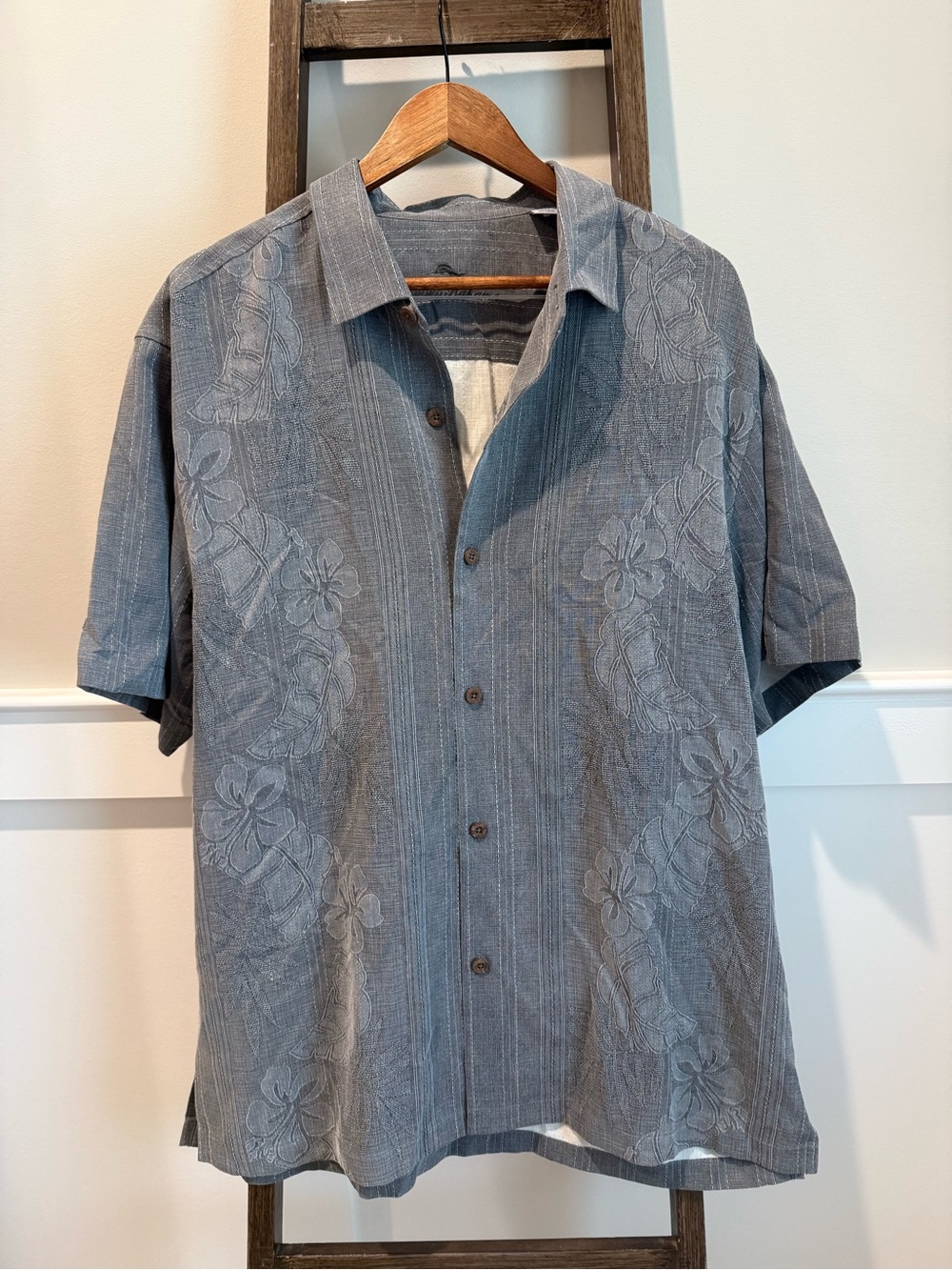 Tommy Bahama Bali border silk camp Short-Sleeve Button-Up Shirt 100% silk XL